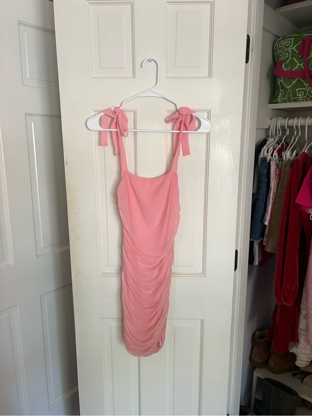 Hello Molly Pink Tie-Shoulder Ruched Bodycon Dress